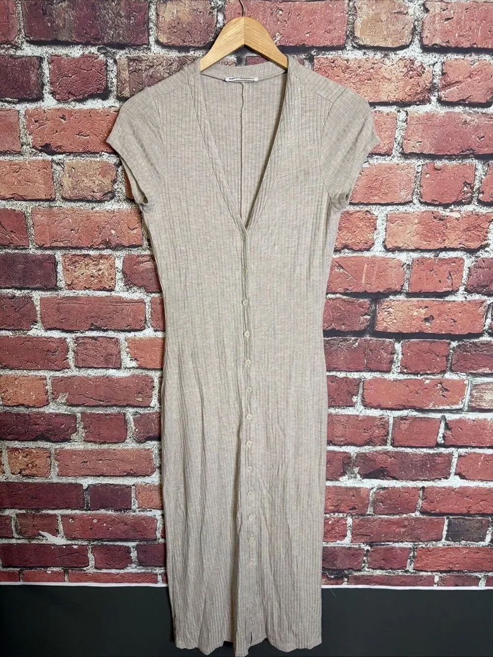 Reformation Ribbed Knit Midi Dress M Beige Womens Old Money